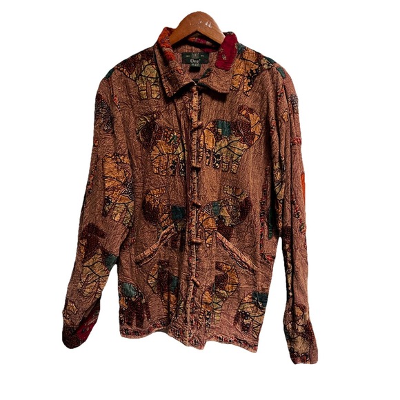 026-004 Orvis Elephant Applique Cotton Jacket Brown Button Front Women's Small‎ - Picture 2 of 11